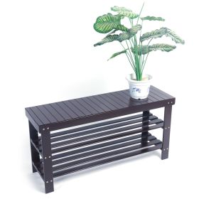 90cm Strip Pattern 3 Tiers Bamboo Stool Shoe Rack Coffee