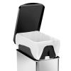 10L Rectangular Step Bathroom Step Trash Can Stainless Steel with Black Plastic Lid