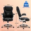 Ergonomic Office Chair With Flip-Up Armrests And Wheels, Leather Rocking Executive Office Chair, Black