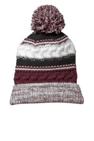 Sport-Tek Pom Pom Team Beanie STC21 (Color: Maroon/ Black/ White)
