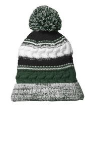 Sport-Tek Pom Pom Team Beanie STC21 (Color: Forest Green/ Black/ White)