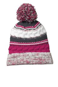 Sport-Tek Pom Pom Team Beanie STC21 (Color: Pink Raspberry/ Iron Grey/ White)