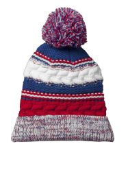 Sport-Tek Pom Pom Team Beanie STC21 (Color: True Red/ True Royal/ White)