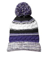 Sport-Tek Pom Pom Team Beanie STC21 (Color: Purple/ Black/ White)