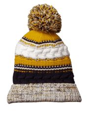 Sport-Tek Pom Pom Team Beanie STC21 (Color: True Navy/ Gold/ White)