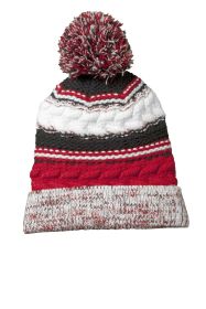 Sport-Tek Pom Pom Team Beanie STC21 (Color: True Red/ Black/ White)