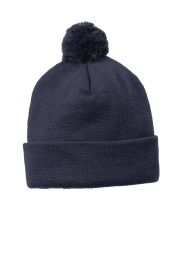 Sport-Tek Solid Pom Pom Beanie STC37 (Color: True Navy)