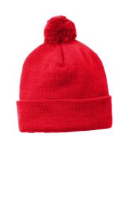 Sport-Tek Solid Pom Pom Beanie STC37 (Color: True Red)